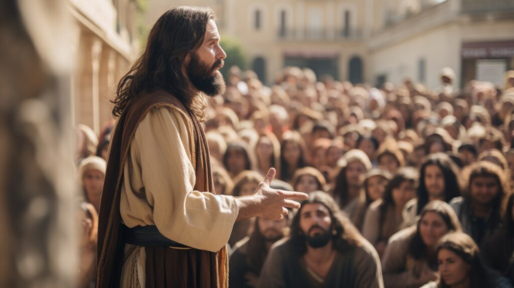 jesus talks with people old city streets neural network ai generated